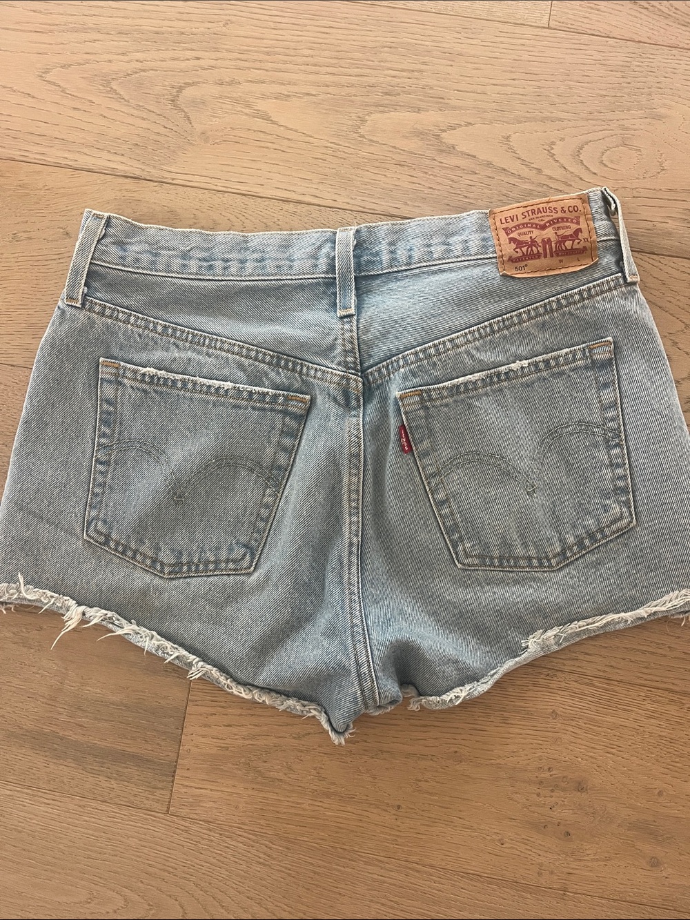 Button-Fly Light Blue Denim High-Rise Jean Shorts - Picture 2 of 3